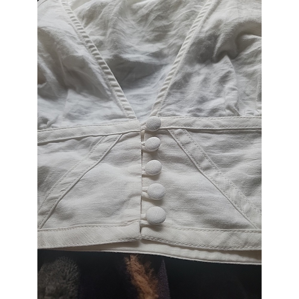VRG GRL Linen Blend‎ Balloon Sleeve Deep V Crop Milkmaid Fairycore Ivory Sz 8 - Picture 7 of 13